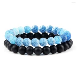 Strand 2pcs/set Men Matte Black Natural Weathered Stone Beads Bracelets&Bangles Couple Women Reiki Chakra Healing Energy Jewellery Gift