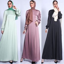 Ethnic Clothing Elegant Muslim Satin Long Dress Women Abaya Sleeve Puff Party Wedding Arabic Middle East Maxi Robe Islamic Ramadan