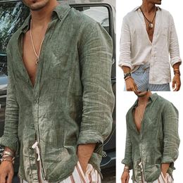 Men's Casual Shirts T-Shirts Cotton Linen Solid Colour Blouse Long Sleeve Quick Dry Summer Tank Top Sweatshirts Male Handsome Men C
