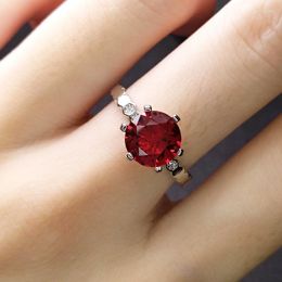 Cluster Rings Imitation Ruby Ring Temperament Red Garnet Six-prong Diamond Crystal Mother's Day Gift