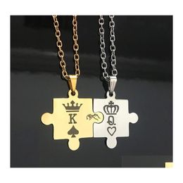 Pendant Necklaces 2Pcs Romantic K And Q Couple High Quality Splice Stainless Steel Gold Sier Color Crown Jewelry Drop Delivery Pendan Ototf