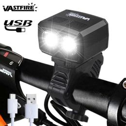Lights Waterproof Built-in Battery Bike Light USB Rechargeable Bicycle Lamp 2 LED Front Handlebar Cycling Headlight 5 Modes Torch 0202