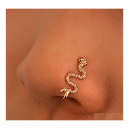 Nose Rings Studs Piercing Jewelry For Women Copper Ring Nail Exaggerated Simple Ushaped Nonperforated Sanke Clip Drop Delivery Body Dhygs