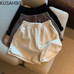 Women's Shorts KUSHAIKI Faux Mink Cashmere Autumn Winter Elastic High Waist Causal Solid Split Short Women Fashion Korean Bottoms Mujer Y2302