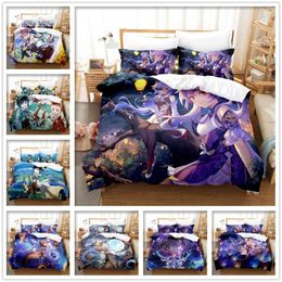 Bedding Sets Three-piece 3D Digital Printed Games Genshin Down Quilt Cover With Winter Home Polyester Cartoon Pattern