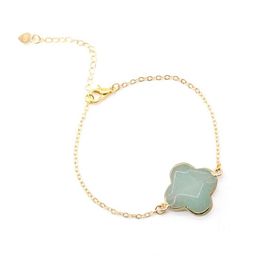 Charm Bracelets Four Leaf Clover Simple Gemstone Bangle Bracelet Gold Plated Friendship Wish Chain Jewellery Lucky Gift Drop Delivery Dhu4L