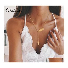 Pendant Necklaces 1Pc Beer Cup Long Necklace For Women Wine Bottle Gold Sier Colour Chain Party Fashion Gift Jewellery Wholesale Drop D Otyaf