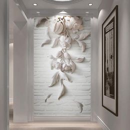Wallpapers Custom Wall Murals 3D Embossed White Flower Po Living Room El Entrance Backdrop Cloth Art Papel De Parede