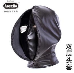 Sex toys open face exposing soft PU full pack tie head set conditioning mask performance head set leather punishment stifle note