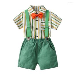 Clothing Sets Fashion Toddler Boys Cotton Plaid Short Sleeve Shirt Suspenders Shorts Baby Gentleman 2Pcs Suit