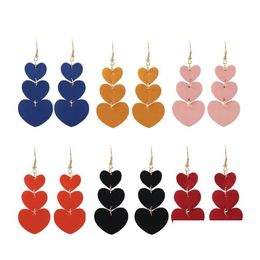 Charm Deaign Heart Shape Pu Leather Dangle Earrings For Women Girl Lightweight Statement Colorf Long Tassel Earring Jewellery Gift Dro Ot5Sf