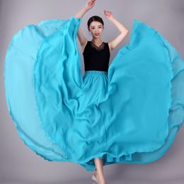 Skirts 720 Degree Dance Pleated Long Women's Summer Solid Colour High Waist Chiffon Large Swing 230202