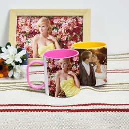 11oz Sublimation Plastic Mug with colorful handle personalized Heat Transfer Cups Blank Coffee Mug For Sublimating 002