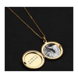 Pendant Necklaces Locket Necklace For Women Circle Coin Stainless Steel In Gold Sier Lady Charm Inside P O Can Open Jewellery Drop Del Otpt4