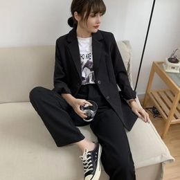 Womens Two Piece Pants Spring Autumn Black Blazers Suits Sets Coat And Ladies Professional 230202