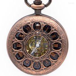 Pocket Watches Cool Vintage Hollow Flower Sun Design Skeleton Mechanical Watch Men Women Roman With Fob Chain Gift PJX1363