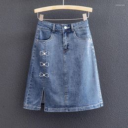 Skirts Large Size Women's Clothing 2023 Summer Fashion Elegant Thin Denim Skirt Casual Solid Straight Knee-Length