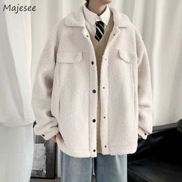 Mens Jackets Winter Warm Solid Soft Polar Fleece Korean Style Fashion Cosy Males Coats Turndown Collar Streetwear Outerwear Teenager 230202