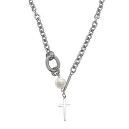 Pendant Necklaces 2023 Fashion Pearl Cross Necklace Silver-Plated Personality Clavicle Chain Jewelry Gift For Men Women