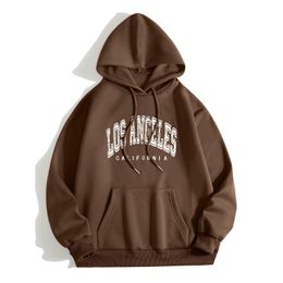 Women's Hoodies Sweatshirts Los Angeles Letter Women Harajuku Casual Loose Long Sleeve Hooded Autumn Vintage Brown Pullover Blouse Tops 230202