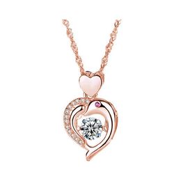 Pendant Necklaces Love Dolphin Crystals For Women Cute Peach Heart Clavicle Chains Female Charm Jewellery Gift Fashion Sier Necklace D Dhia4