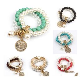 Charm Bracelets Bangles Factory Simated Rose Pendant Stretch Drop Delivery Jewelry Dhmuz