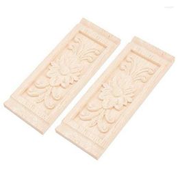 Party Decoration 2PCS Rectangle Flower Wood Carving Decal Unpainted Furniture Decor Carved Onlay Applique For Doors Walls