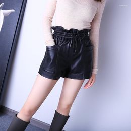 Women's Shorts Wide Legs Women Ladies Thin Drawstring Large Pocket Casual Genuine Leather Short Pants Mujer Harajuku Streetwear Ropa