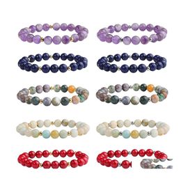 Beaded Strands 8Mm Fashion Beaded Bracelet Natural Stone Healing Crystal Stretch Bead Charm Bracelets Women Men Handmade Gemstone J Ot17W