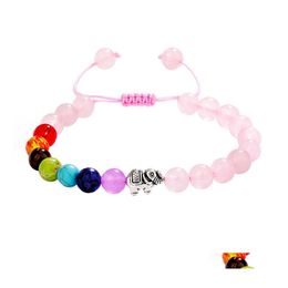 Beaded Strands 7 Chakra Bead Bracelet Natural Stone Beads Yoga Alloy Metal Sier Plated Elephant Charm Bracelets Friendship Jewelry Ot3Rx