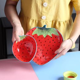 Plates Creative Lovely Strawberry Bowl And Plate Ceramic Household Children Tableware Breakfast Fruit Salad Kitchen Dinnerware