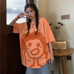 Women's T Shirts 2023Summer Style Korean Round Neck Anime Short-Sleeved T-Shirt Super Size Cute Friend Top Summer Dress