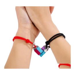Charm Bracelets 2 Pcs/Lot Couples Bracelet Friend Building Blocks Assembling Attractive Jewellery Drop Delivery Otfsp