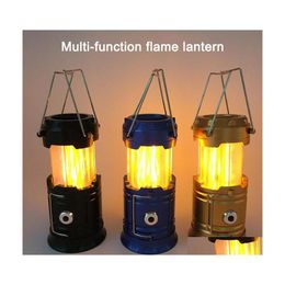Other Outdoor Lighting Stretchable Solar Flame Lights Lamps Mtifunctional Led Cam Light Lantern Emergency Tent Portable Hand Lamp Dr Dhxc2