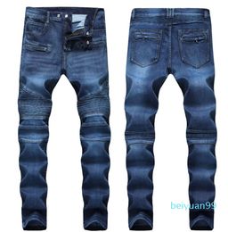 Designer -Men's Distressed Ripped Skinny Jeans Mens Jeans Slim Motorcycle Moto Biker Causal Mens Denim Pants Hip Hop Men Jeans