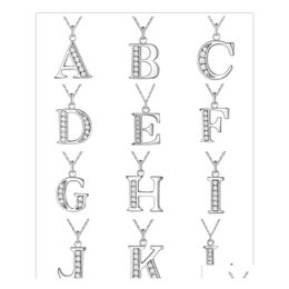 Pendant Necklaces Personalised Initial Crystal Az Letter Charms Necklace 26 Alphabet Sier Colour Chain Women Fashion High Quality Dro Otxi4