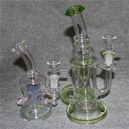 Hookahs Unique Glass Bong Recycler Dab Rigs Inline Perc Oil Rig 14.5mm Joint Water Pipes Percolator With Bowl