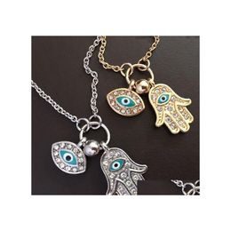 Pendant Necklaces Gold Chain Necklace Turkey Blue Evil Eye Hamsa Hand Fatima Palm Luckyhat Drop Delivery Jewelry Pendants Dhngh