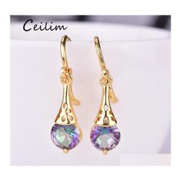 Ear Cuff Colorf Crystal Stone Drop Earrings For Women Gold Color Clip Dangle Girls Gift Jewelry Fashion Delivery Ot6Cr