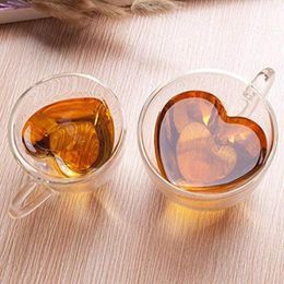 Wine Glasses Heart Love Shaped Glass Mug Couple Cups Double Cup Heat-Resisting Tea Mugs Milk Espresso Coffee Drinkware