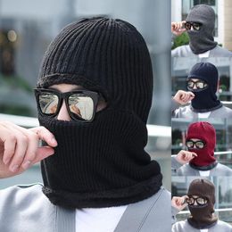 Berets Winter Warm Fleece Beanies Hats For Men Women Wool Scarf Caps Balaclava Mask Gorras Bonnet Knitted Skullies Bib Lining Hat