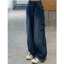 Women's Jeans BTFG Autumn Y2k Street Wear Loose High Waist Fashion Retro Tooling Straight Wide Legs Slim 230202