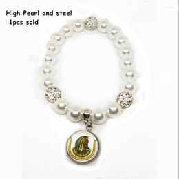 Strand 1Pcs High Pearl Daughters Of Isis Emblem Steel Glass Charn Elastic Bracelet Women DIY Handmade Jewellery OGL224