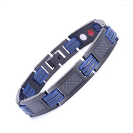 Link Bracelets Men Magnetic Bracelet Jewellery Fashion Stainless Steel Black Bangle Carbon Fibre Wrist Band Design Male Gift