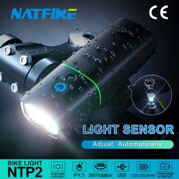 s NATFIRE NTP2 Bicycle Sensor USB Rechargeable LED Headlight Bike Front Lamp Flashlight with Rear Light Optional 0202