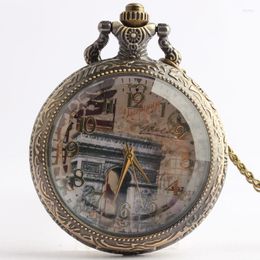 Pocket Watches FOB Watch Al Arch Building Bronze Quarzt Necklace Pendant For Women/ Men Gift