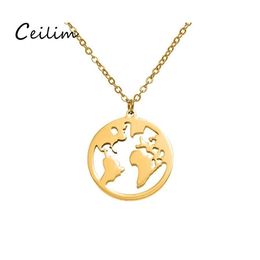 Pendant Necklaces Stainless Steel World Map Necklace Women Men Gold Chains Sier Rose Globe Travel Jewellery Gift Drop Delivery Pendants Ottbn