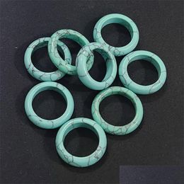 Band Rings Men 6Mm Green Turquoise Stone Ring Bk Thin Smooth Anxiety Relief Unisex Jewelry Drop Delivery Dhgarden Dhzm1