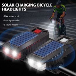 Lights Waterproof Solar Power Light USB Charging Front Bicycle Headlight Builit-in 4000MAH Cycling Lamp with Bike Horn Function 0202