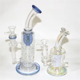 Beautiful Blue Glass Bongs Percolator Dab Rigs Mini Oil Rig Straight Tube Glass Water Pipes 14mm Female Joint With Bowl